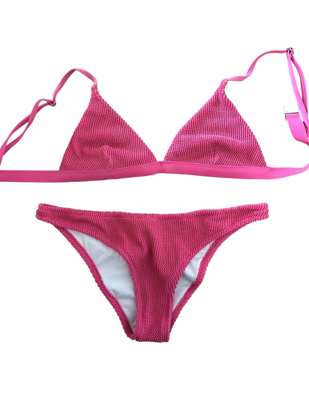 Pink Textured Triangle Bikini Set - Women Swim Bikinis